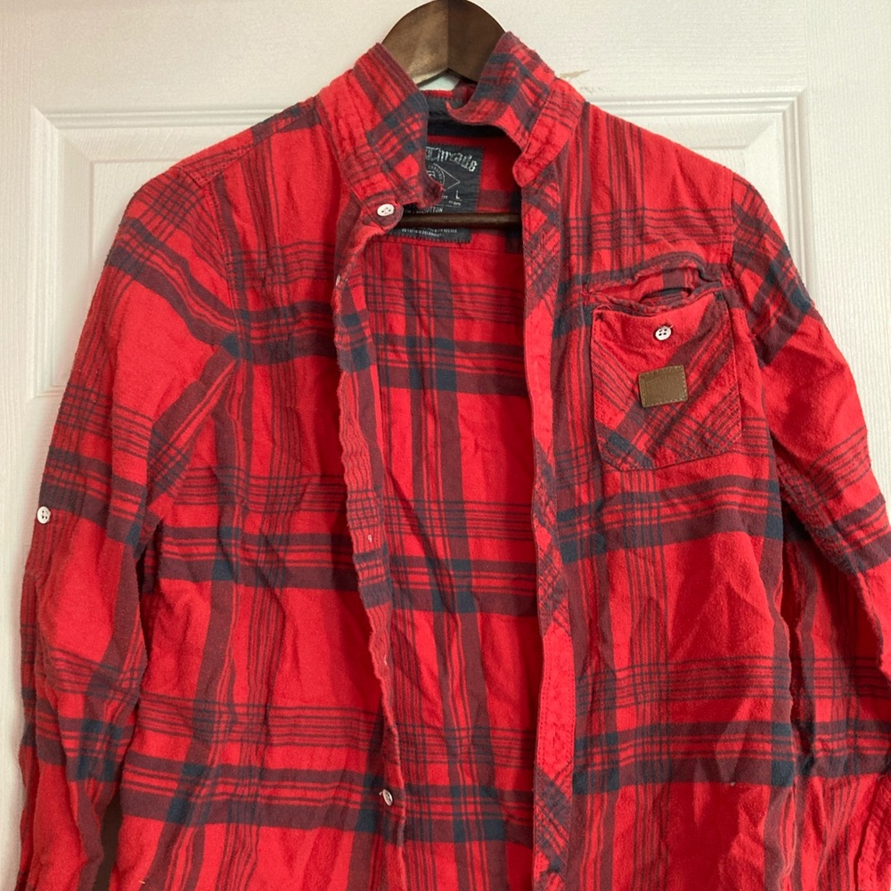 Red/Burnt Orange long sleeved Plaid Flannel